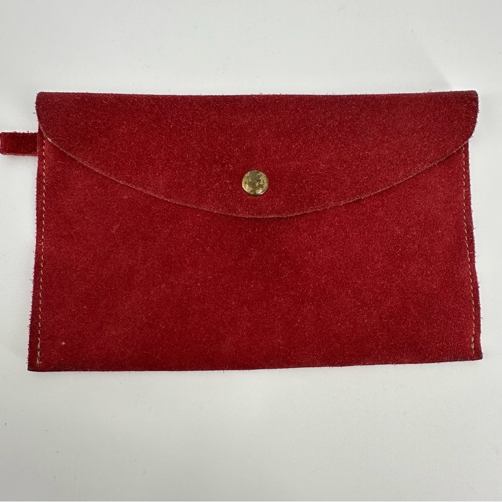 Lucky Brand Red Leather Suede Envelope Pouch Snap Closure
